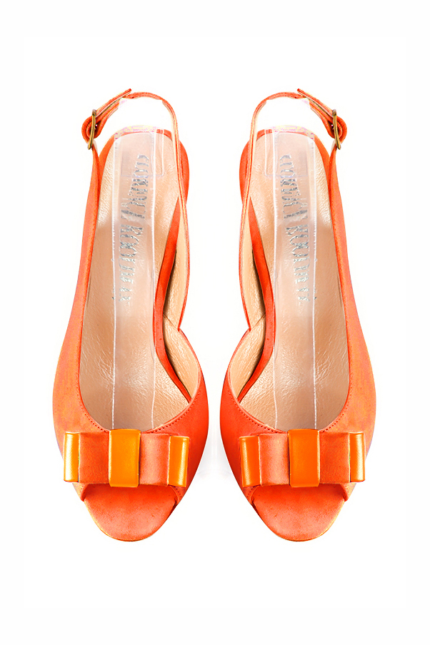 Clementine orange women's slingback sandals. Square toe. High slim heel. Top view - Florence KOOIJMAN